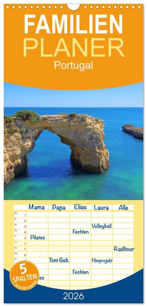 Familienplaner 2026 - Portugal mit 5 Spalten (Wandkalender 21 x 45 cm) CALVENDO
