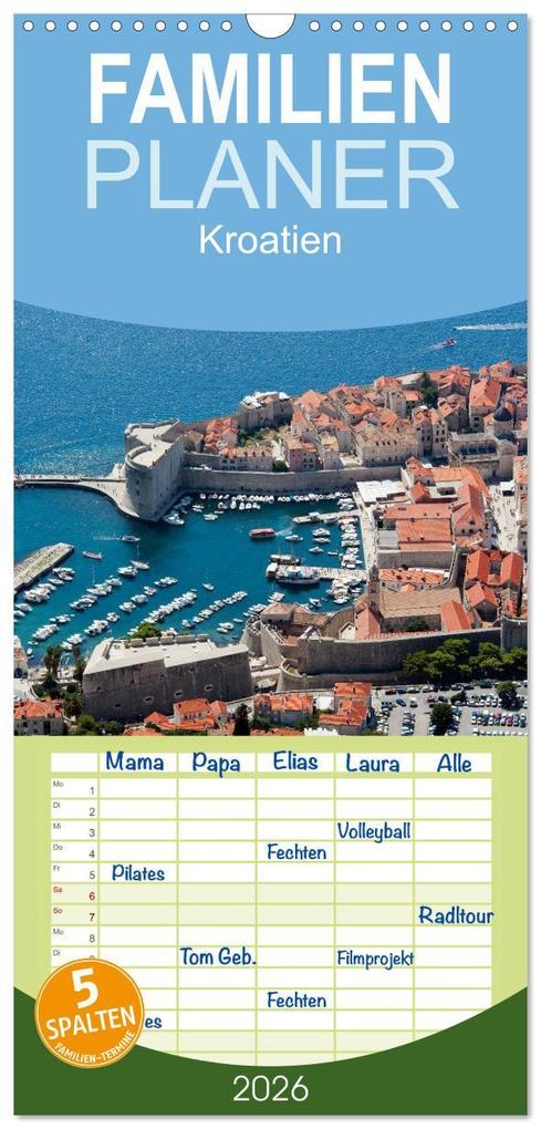 Familienplaner 2026 - Kroatien mit 5 Spalten (Wandkalender 21 x 45 cm) CALVENDO