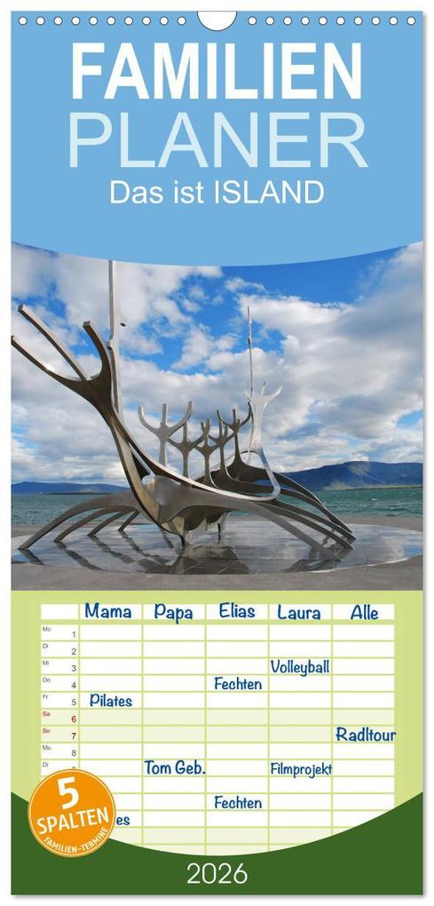 Familienplaner 2026 - Das ist ISLAND mit 5 Spalten (Wandkalender 21 x 45 cm) CALVENDO