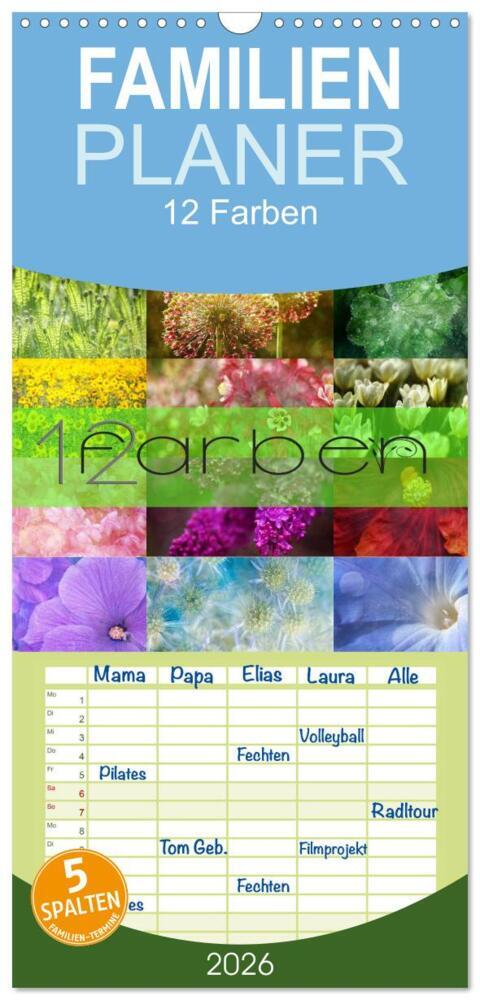Familienplaner 2026 - 12 Farben Kunst und Küche mit 5 Spalten (Wandkalender 21 x 45 cm) CALVENDO