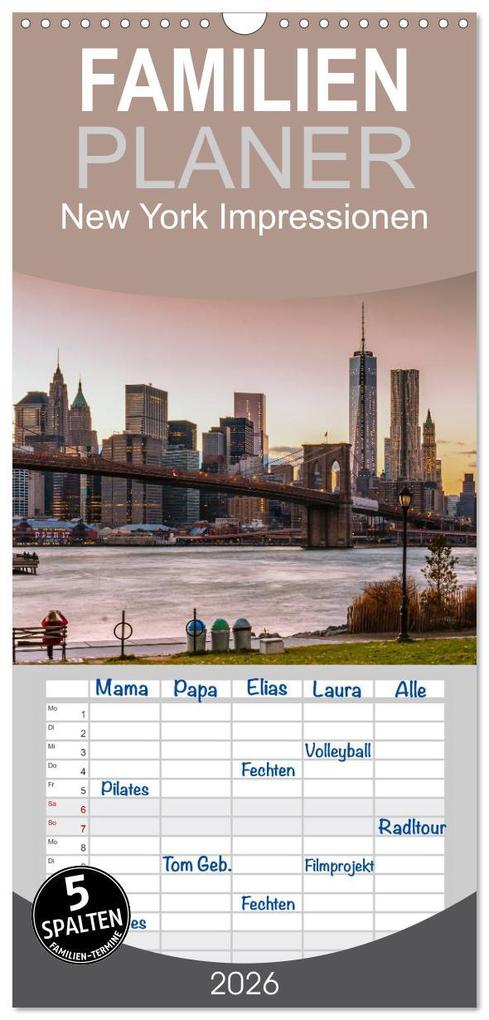 Familienplaner 2026 - New York Impressionen mit 5 Spalten (Wandkalender 21 x 45 cm) CALVENDO