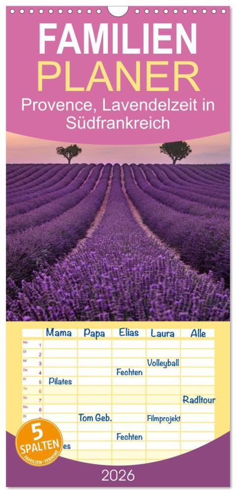 Familienplaner 2026 - Provence Lavendelzeit in Südfrankreich mit 5 Spalten (Wandkalender 21 x 45 cm) CALVENDO