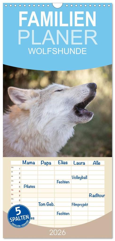 Familienplaner 2026 - Wolfshunde 2026 mit 5 Spalten (Wandkalender 21 x 45 cm) CALVENDO