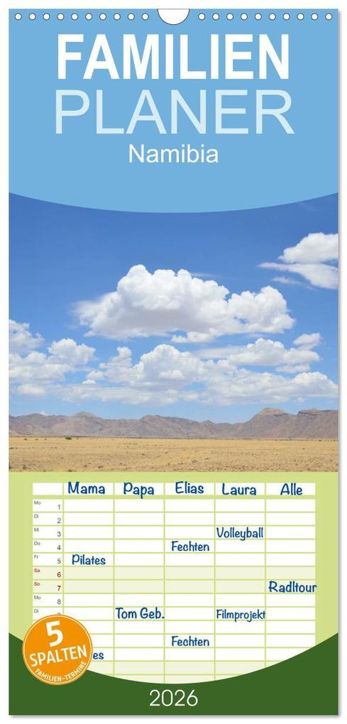 Familienplaner 2026 - Namibia mit 5 Spalten (Wandkalender 21 x 45 cm) CALVENDO
