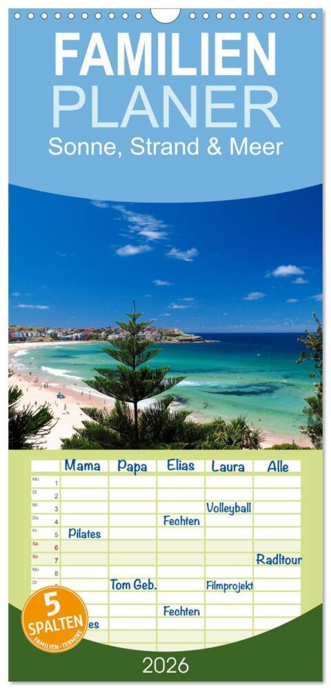 Familienplaner 2026 - Sonne Strand & Meer mit 5 Spalten (Wandkalender 21 x 45 cm) CALVENDO