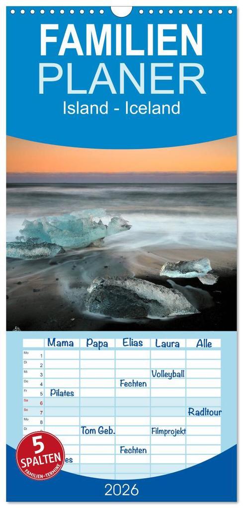 Familienplaner 2026 - Island - Iceland mit 5 Spalten (Wandkalender 21 x 45 cm) CALVENDO