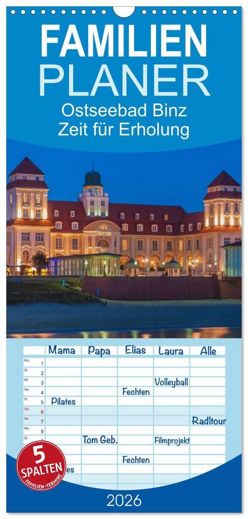 Familienplaner 2026 - Ostseebad Binz - Zeit für Erholung mit 5 Spalten (Wandkalender 21 x 45 cm) CALVENDO