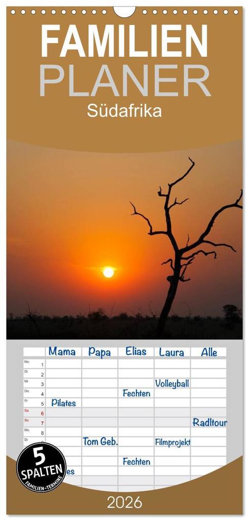 Familienplaner 2026 - Südafrika mit 5 Spalten (Wandkalender 21 x 45 cm) CALVENDO