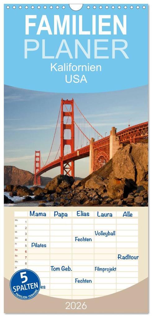 Familienplaner 2026 - Kalifornien USA mit 5 Spalten (Wandkalender 21 x 45 cm) CALVENDO