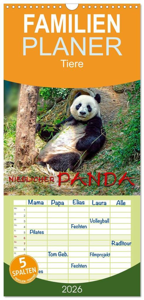 Familienplaner 2026 - Niedlicher Panda mit 5 Spalten (Wandkalender 21 x 45 cm) CALVENDO