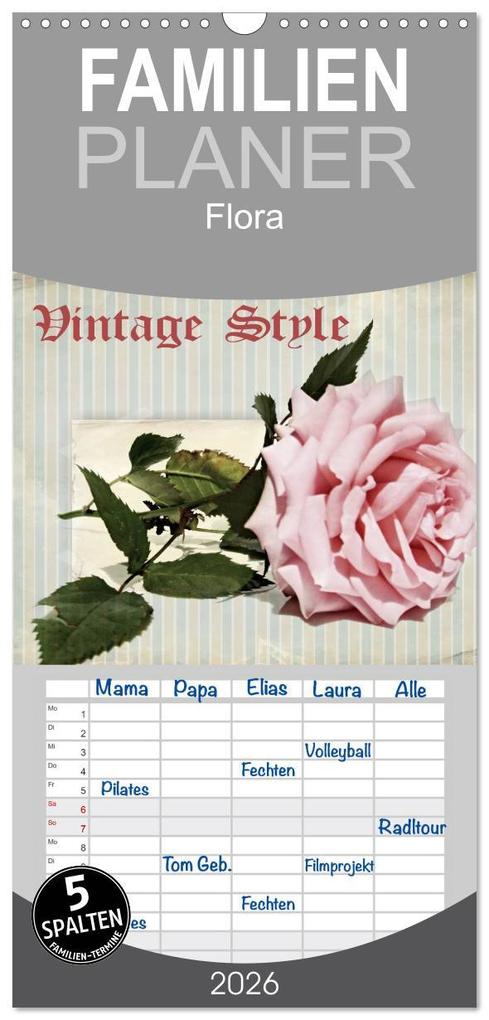 Familienplaner 2026 - Vintage Style mit 5 Spalten (Wandkalender 21 x 45 cm) CALVENDO