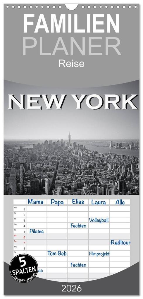 Familienplaner 2026 - New York in schwarz weiss mit 5 Spalten (Wandkalender 21 x 45 cm) CALVENDO