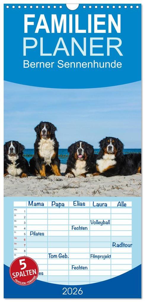 Familienplaner 2026 - Berner Sennenhund 2026 mit 5 Spalten (Wandkalender 21 x 45 cm) CALVENDO