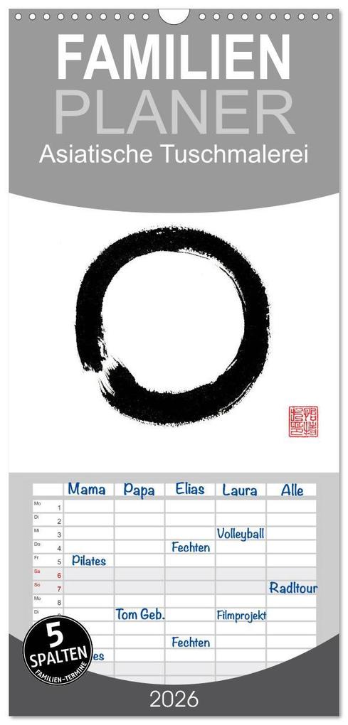 Familienplaner 2026 - Asiatische Tuschmalerei mit 5 Spalten (Wandkalender 21 x 45 cm) CALVENDO