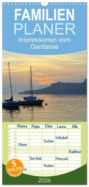 Familienplaner 2026 - Impressionen vom Gardasee mit 5 Spalten (Wandkalender 21 x 45 cm) CALVENDO