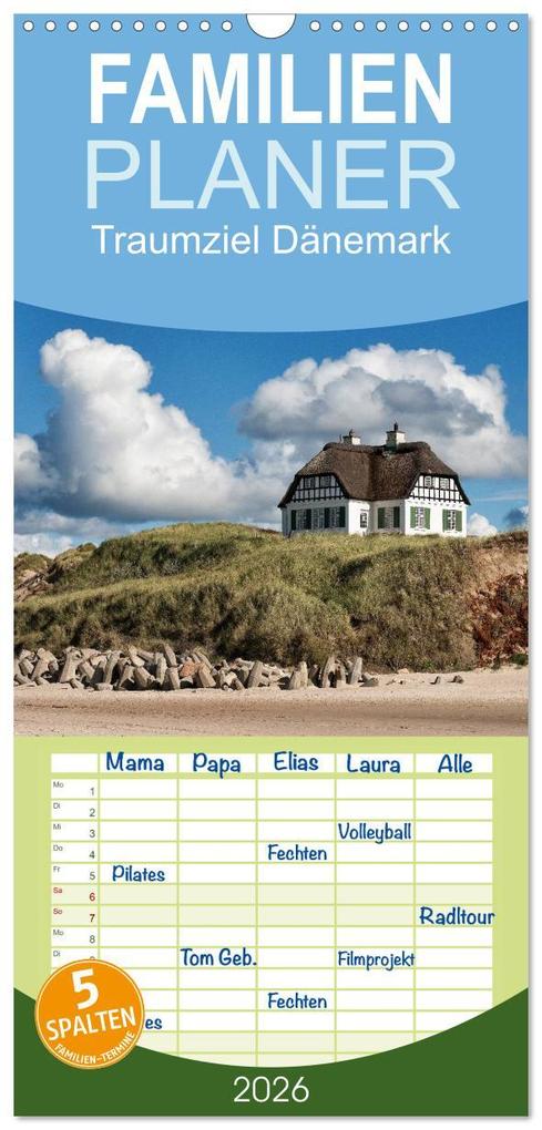Familienplaner 2026 - Traumziel Dänemark mit 5 Spalten (Wandkalender 21 x 45 cm) CALVENDO