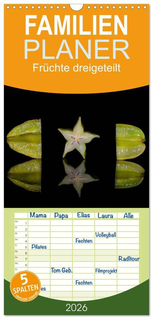 Familienplaner 2026 - Früchte dreigeteilt mit 5 Spalten (Wandkalender 21 x 45 cm) CALVENDO