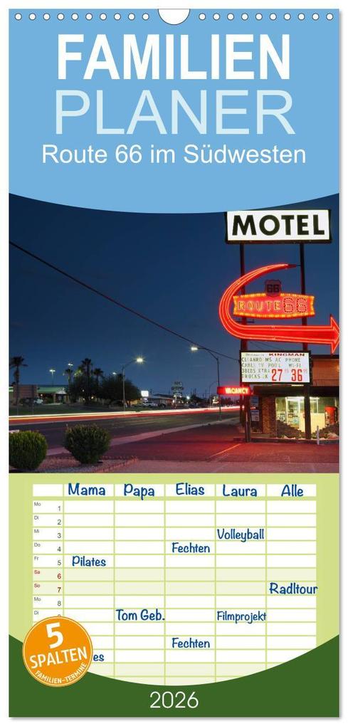 Familienplaner 2026 - Route 66 im Südwesten mit 5 Spalten (Wandkalender 21 x 45 cm) CALVENDO
