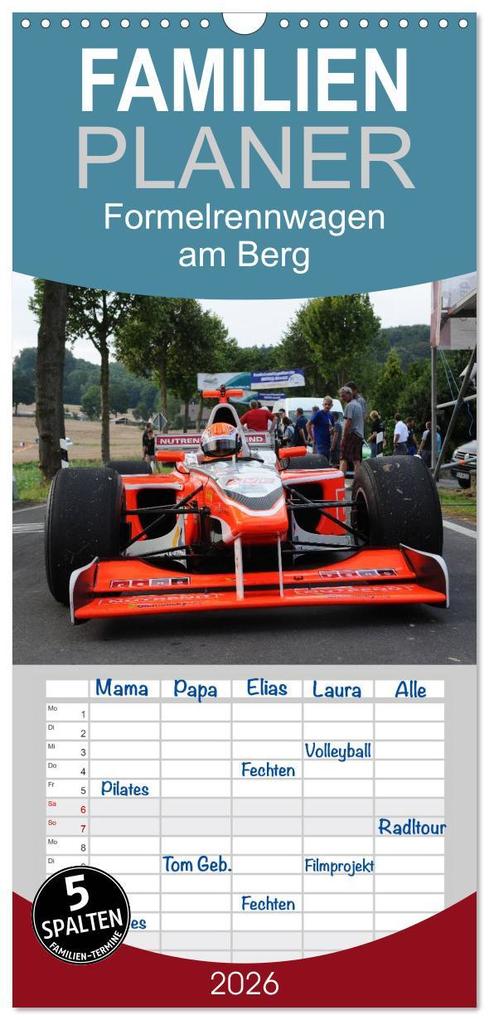 Familienplaner 2026 - Formelrennwagen am Berg mit 5 Spalten (Wandkalender 21 x 45 cm) CALVENDO