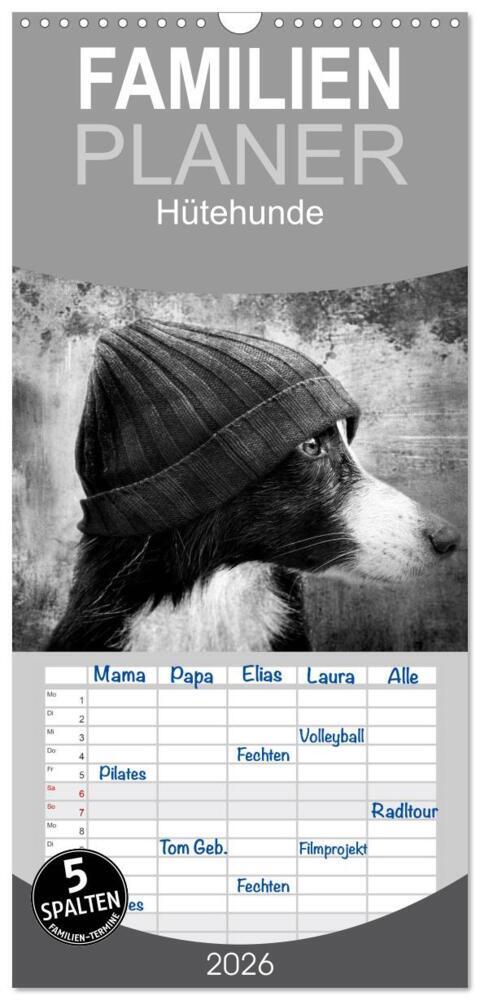 Familienplaner 2026 - Hütehunde mit 5 Spalten (Wandkalender 21 x 45 cm) CALVENDO