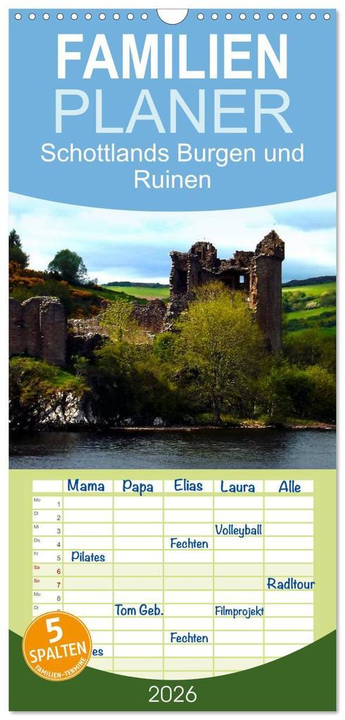 Familienplaner 2026 - Schottlands Burgen und Ruinen mit 5 Spalten (Wandkalender 21 x 45 cm) CALVENDO