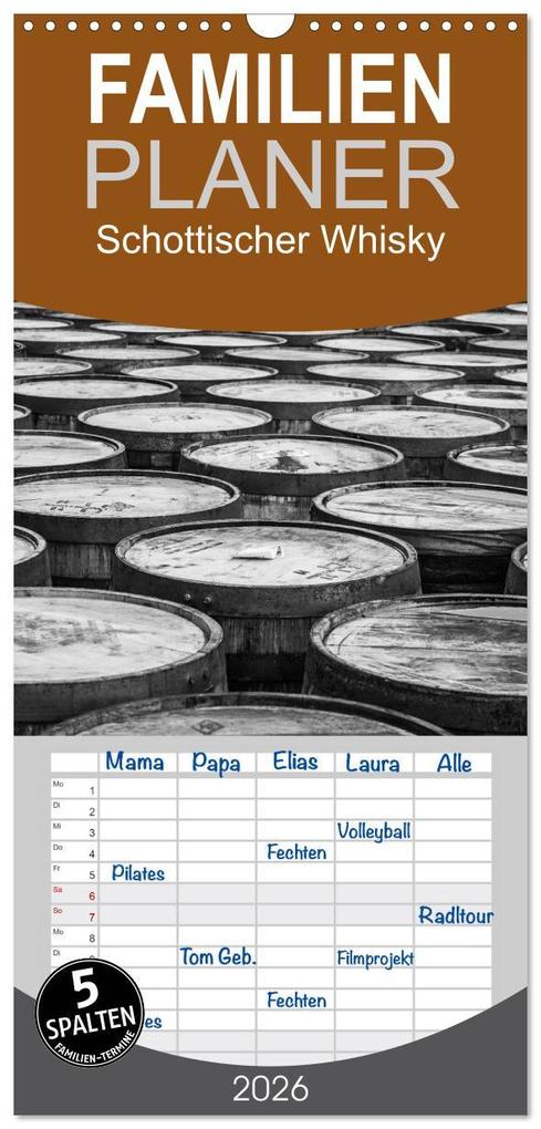 Familienplaner 2026 - Schottischer Whisky mit 5 Spalten (Wandkalender 21 x 45 cm) CALVENDO