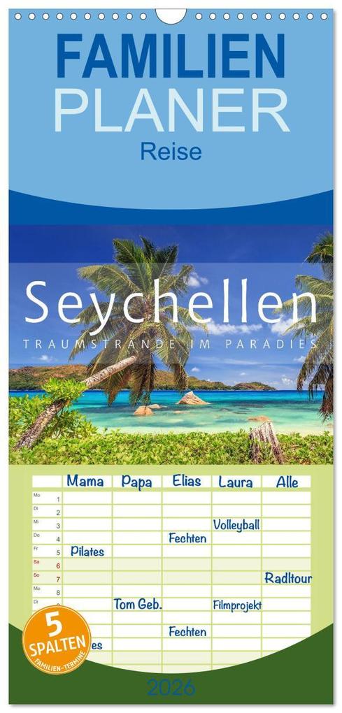 Familienplaner 2026 - Seychellen Traumstrände im Paradies mit 5 Spalten (Wandkalender 21 x 45 cm) CALVENDO