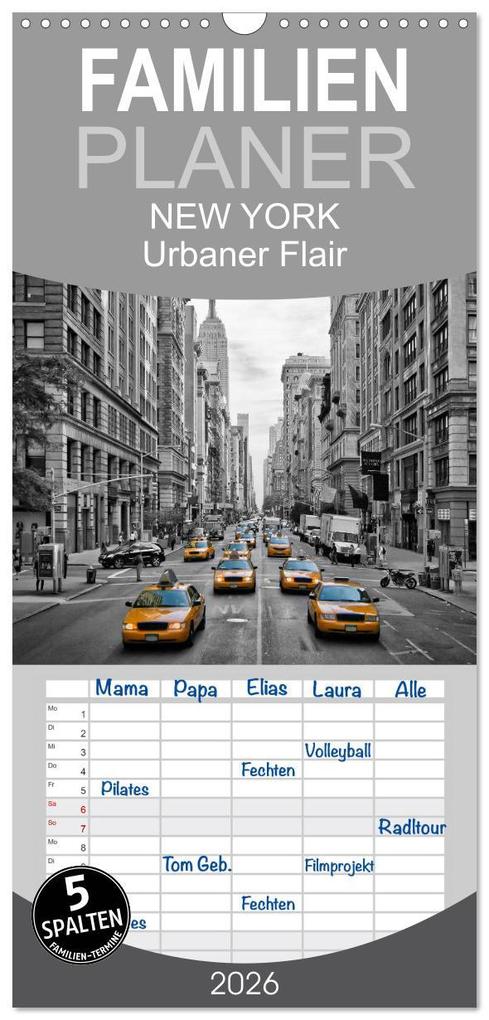 Familienplaner 2026 - NEW YORK Urbaner Flair mit 5 Spalten (Wandkalender 21 x 45 cm) CALVENDO