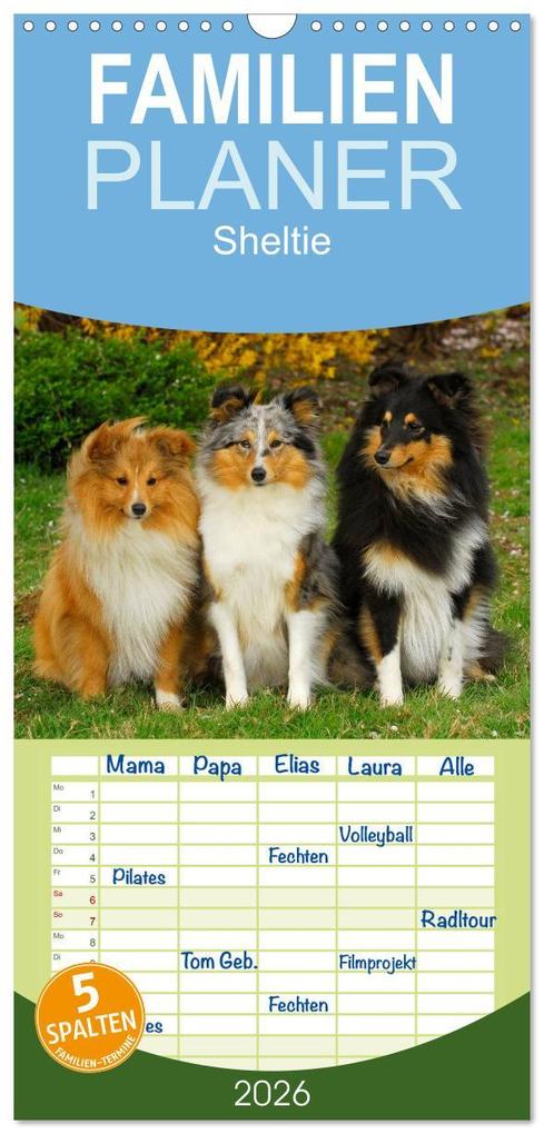 Familienplaner 2026 - Sheltie 2026 mit 5 Spalten (Wandkalender 21 x 45 cm) CALVENDO
