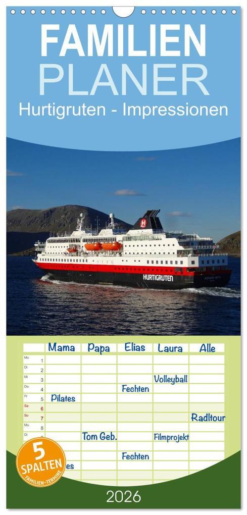 Familienplaner 2026 - Impressionen von Norwegen entlang der Hurtigruten mit 5 Spalten (Wandkalender 21 x 45 cm) CALVENDO