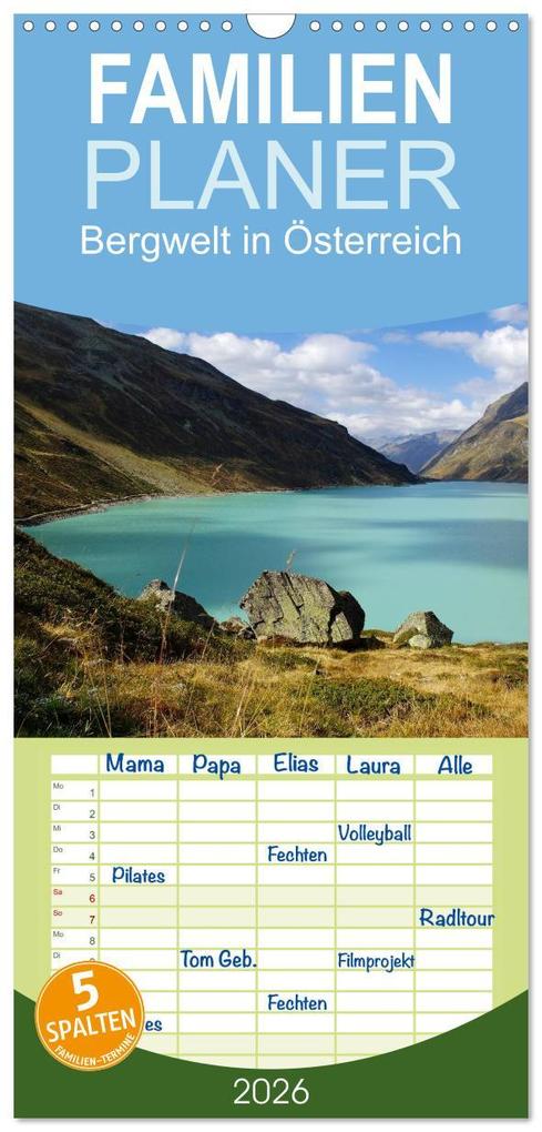 Familienplaner 2026 - Bergwelt in Österreich mit 5 Spalten (Wandkalender 21 x 45 cm) CALVENDO