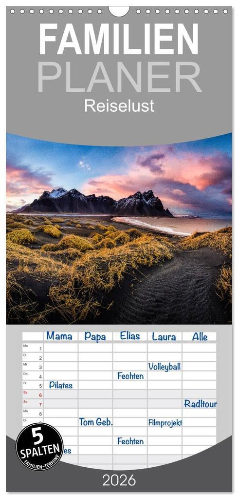 Familienplaner 2026 - Reiselust mit 5 Spalten (Wandkalender 21 x 45 cm) CALVENDO