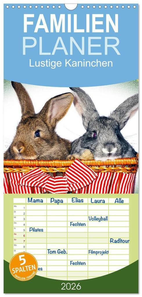 Familienplaner 2026 - Lustige Kaninchen mit 5 Spalten (Wandkalender 21 x 45 cm) CALVENDO