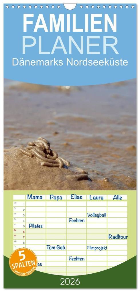 Familienplaner 2026 - Dänemarks Nordseeküste mit 5 Spalten (Wandkalender 21 x 45 cm) CALVENDO
