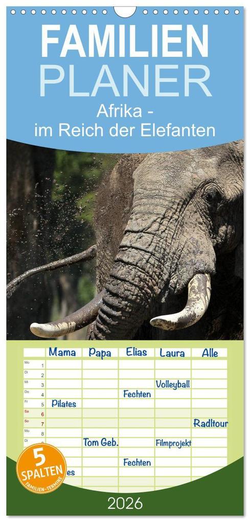 Familienplaner 2026 - Afrika - im Reich der Elefanten mit 5 Spalten (Wandkalender 21 x 45 cm) CALVENDO
