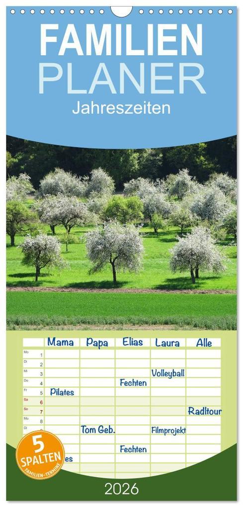 Familienplaner 2026 - Jahreszeiten mit 5 Spalten (Wandkalender 21 x 45 cm) CALVENDO