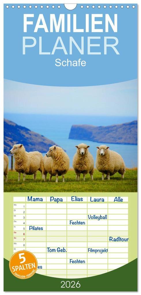 Familienplaner 2026 - Schafe mit 5 Spalten (Wandkalender 21 x 45 cm) CALVENDO