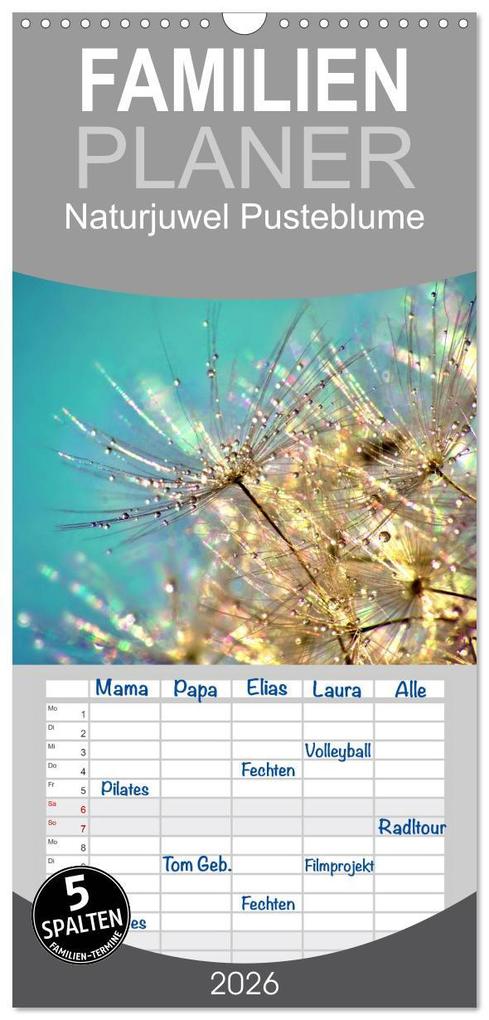 Familienplaner 2026 - Naturjuwel Pusteblume mit 5 Spalten (Wandkalender 21 x 45 cm) CALVENDO