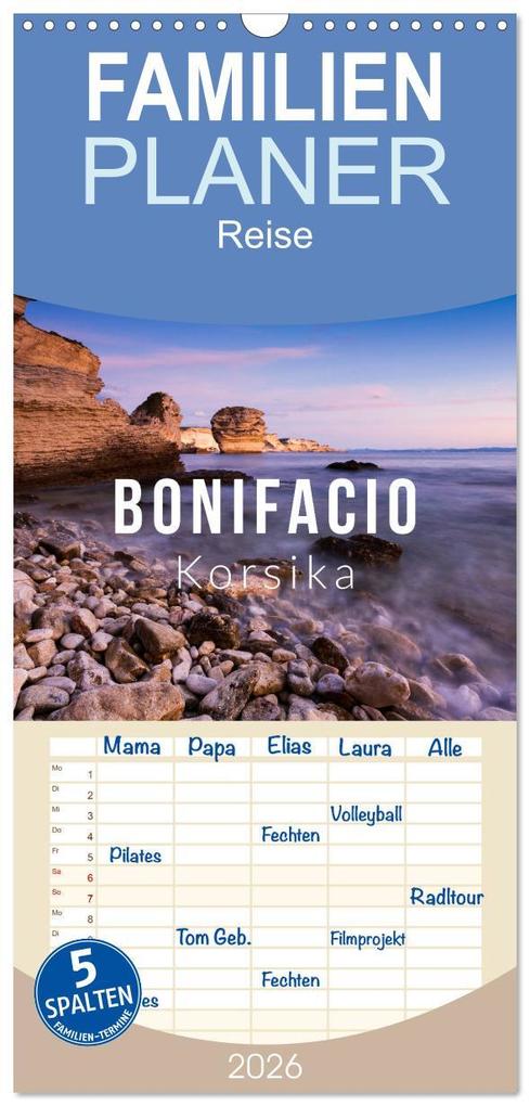 Familienplaner 2026 - Bonifacio. Korsika mit 5 Spalten (Wandkalender 21 x 45 cm) CALVENDO