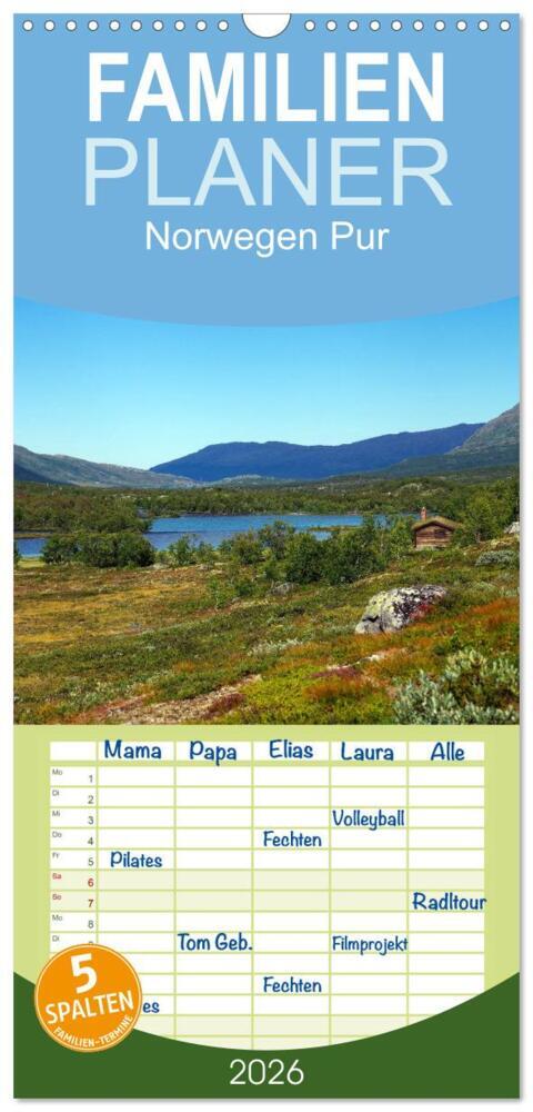 Familienplaner 2026 - Norwegen PUR mit 5 Spalten (Wandkalender 21 x 45 cm) CALVENDO