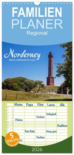 Familienplaner 2026 - Norderney. Meine ostfriesische Insel mit 5 Spalten (Wandkalender 21 x 45 cm) CALVENDO
