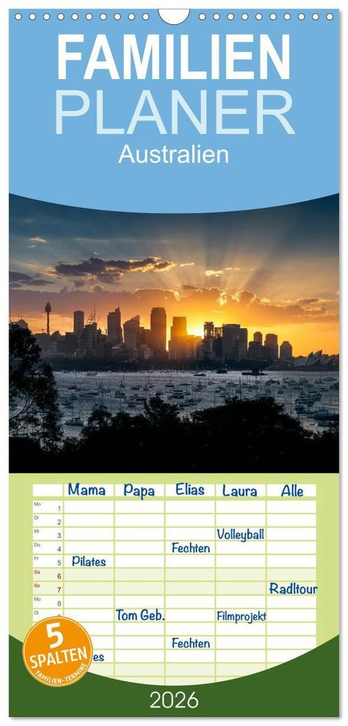 Familienplaner 2026 - Australien mit 5 Spalten (Wandkalender 21 x 45 cm) CALVENDO