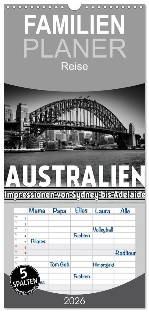 Familienplaner 2026 - AUSTRALIEN Impressionen von Sydney bis Adelaide mit 5 Spalten (Wandkalender 21 x 45 cm) CALVENDO