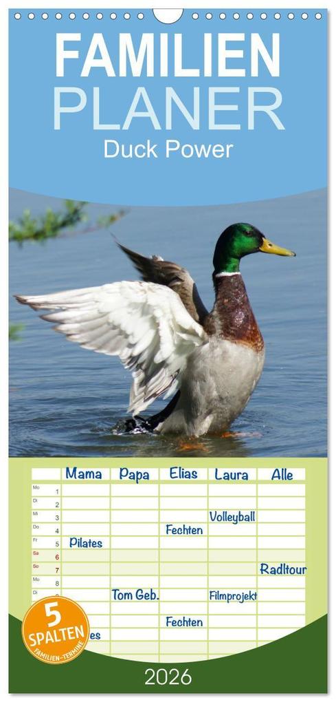 Familienplaner 2026 - Duck Power mit 5 Spalten (Wandkalender 21 x 45 cm) CALVENDO