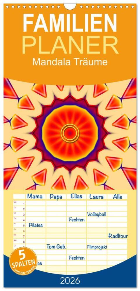 Familienplaner 2026 - Mandala Träume mit 5 Spalten (Wandkalender 21 x 45 cm) CALVENDO