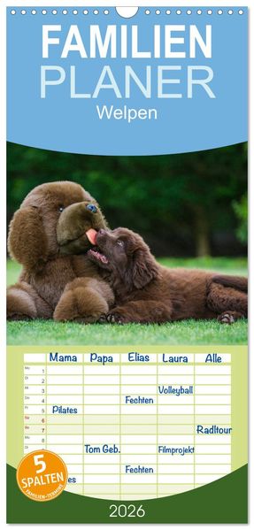 Familienplaner 2026 - Welpen 2026 mit 5 Spalten (Wandkalender 21 x 45 cm) CALVENDO