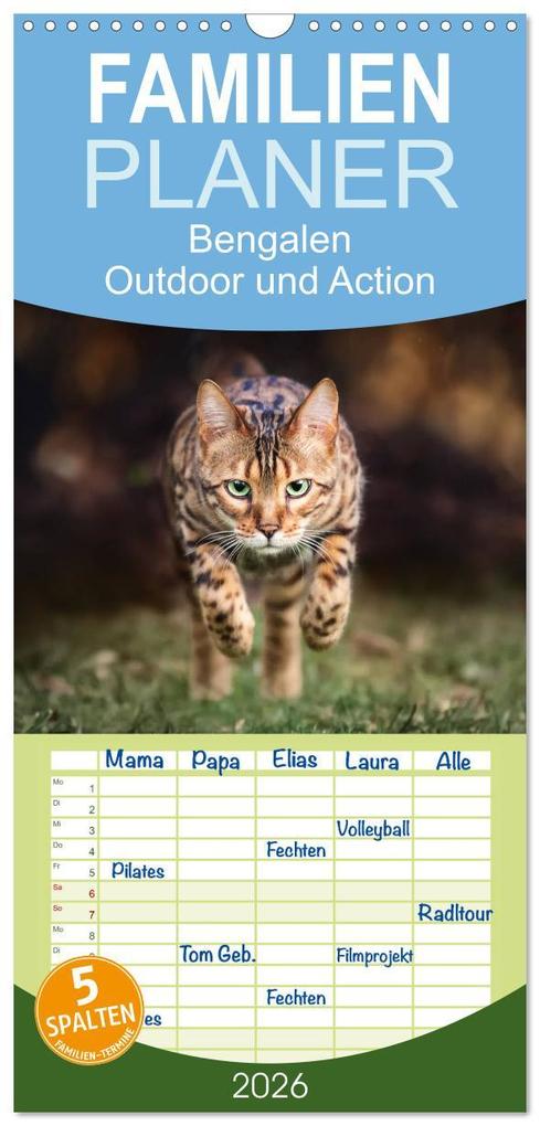Familienplaner 2026 - Bengalen Outdoor und Action mit 5 Spalten (Wandkalender 21 x 45 cm) CALVENDO