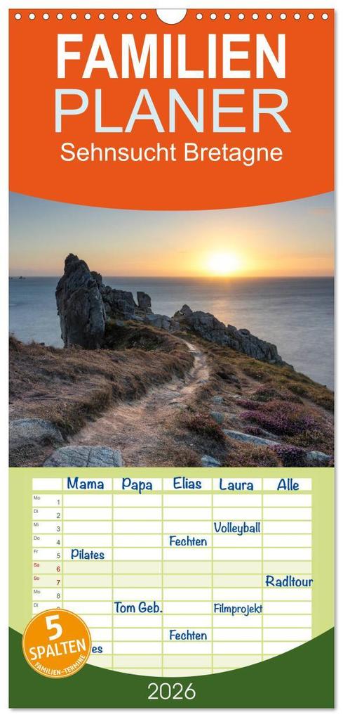 Familienplaner 2026 - Sehnsucht Bretagne mit 5 Spalten (Wandkalender 21 x 45 cm) CALVENDO