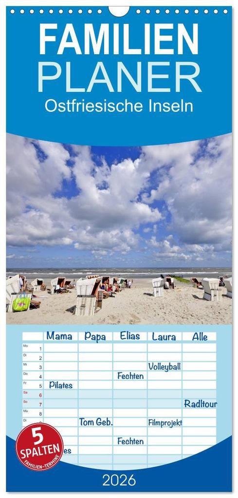 Familienplaner 2026 - Ostfriesische Inseln mit 5 Spalten (Wandkalender 21 x 45 cm) CALVENDO