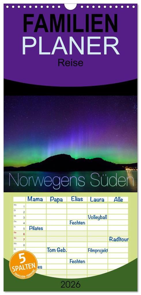 Familienplaner 2026 - Norwegens Süden mit 5 Spalten (Wandkalender 21 x 45 cm) CALVENDO